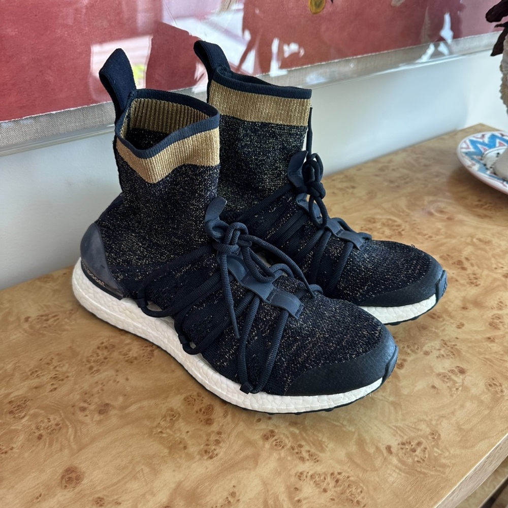 Adidas by Stella McCartney Navy and Gold Knit Sneakers